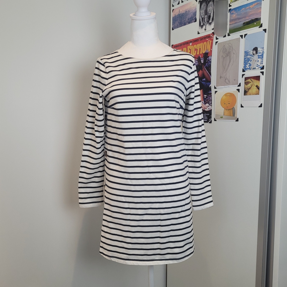 Seraphine Navy and White Striped Long Sleeve Jumper with Buttons - Size 6